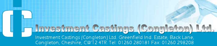 Investment Castings (Congleton) logo. Aluminium Stainless Steel Carbon Steel Brass Non-Ferrous Lost Wax Specialist Precision Manufacturers Cheshire UK.