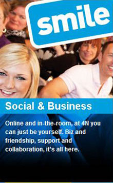 4N smile banner with a few smiling faces. Text on the image says 'Online and in the room, at 4N you can be yourself. Business and friendship, support and collaboration, it is all here.'