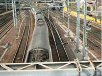 Train pulling out of Station, various tracks.