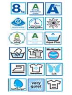 Washing symbols for washing machines.