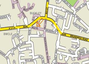 Buckley Carpets location map Buckley, Flintshire.