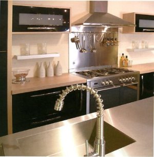 Designer Kitchens Baths on Black High Gloss Stainless Steel Splashback Range And Hob Appliance