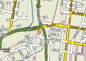 Allenby Stevensons Carpets location map Grimsby,North Lincolnshire.
