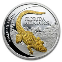 Two dollar silver coin depicting the Florida Alligator.