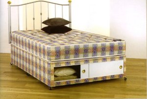 Beauty sleep Durham double divan bed with metal headboard, bed cupboards and orthopaedic mattress.