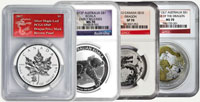 This image shows 4 coins in sealed cases from the Top Pick Programme.