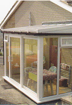 Conservatory with sloping roof.