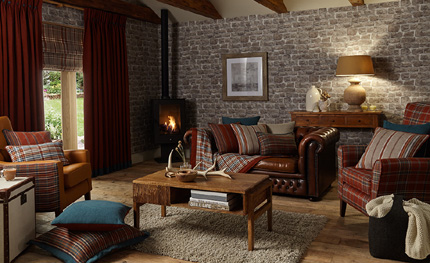 A living room decorated with fabrics from the iLiv Haworth collection.