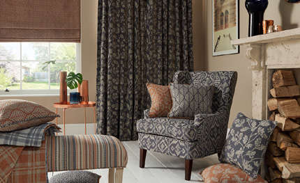 A living room decorated with fabrics from the iLiv Nalina collection.