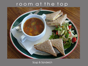 Soup Sandwich from Room At The Top based in Congleton Cheshire. We are a top quality Coffee Shop and Restaurant. We pride ourselves on supplying outstanding food at great prices. We use only the freshest ingredients in our extensive menu which consists of meat dishes, fish dishes, Sunday Roasts, Vegetarian Dishes and Cooked Breakfasts. We also serve a range of Starters and Desserts. We can cater for special functions including Christmas Parties. Although based in Congleton we are within travelling distance of Alderly Edge, Crewe, Holmes Chapel, Biddulph, Macclesfield and Wilmsow.