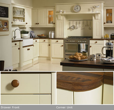 Newport Vanilla kitchen fitted with replacement
doors and refurbished kitchens worktops.