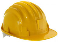 Standard safety helmet worn on building sites.