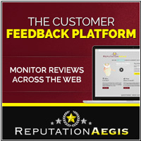 Reputuation Aegis banner with text saing MOnitor Reviews Across The Web.