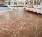 Quarry tile effect vinyl flooring in the conservatory.