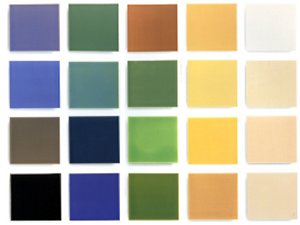 Colour chart for tiles showing a wide variety of colours.