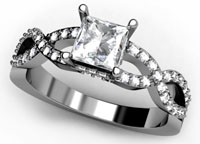 Princess ring with decor in white gold.