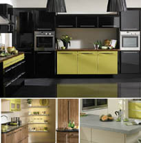 Riven lime doors and black gloss doors along with new kitchen appliances.
