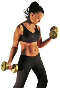 Picture of young lady getting fit using dumbbells of a weight suited to her.