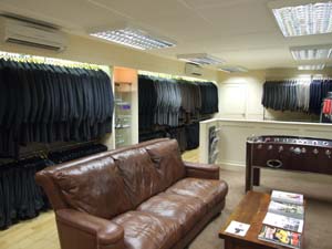 Main Showroom at Best Man Limited in Stockport, on display is the exstensive range of suits, including Prom Suits in stock.