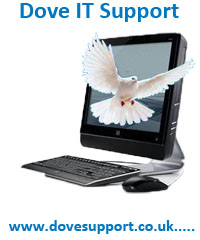 Destop PC with keyboard, and flying dove appearing to fly out of the monitor. Click image to Link to main website.