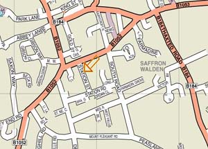 B and R Carpets location map Saffron Walden, Essex.