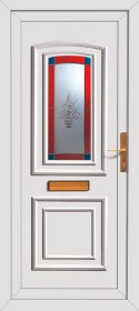 upvc door from Bicton, the Caroline with coloured glass.