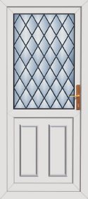 PVC-U door with diamond shaped leaded glass panels.