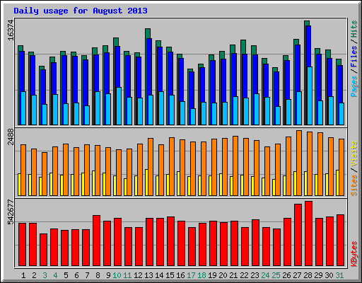 Daily usage for August 2013