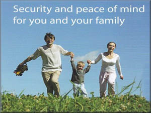 Image of mother father and son - text says security and peace of mind for you and your family.