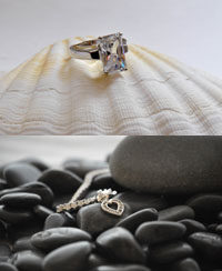 Montage of a diamond ring and a bracelet.