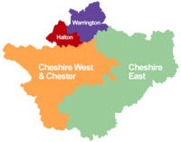 Cheshire Unitary areas map.