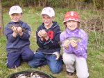 Jarvis,Cameron and Elspeth with a catch of Gudgeon, Roach and Perch
