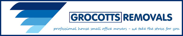 Grocotts banner, including logo and text that reads 'Moving House or Office? Let us help with the stress, call Grocotts removals on 01782 890 411; 01270 442 675.