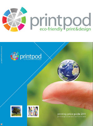 Printpod logo and eco-friendly printing logo.